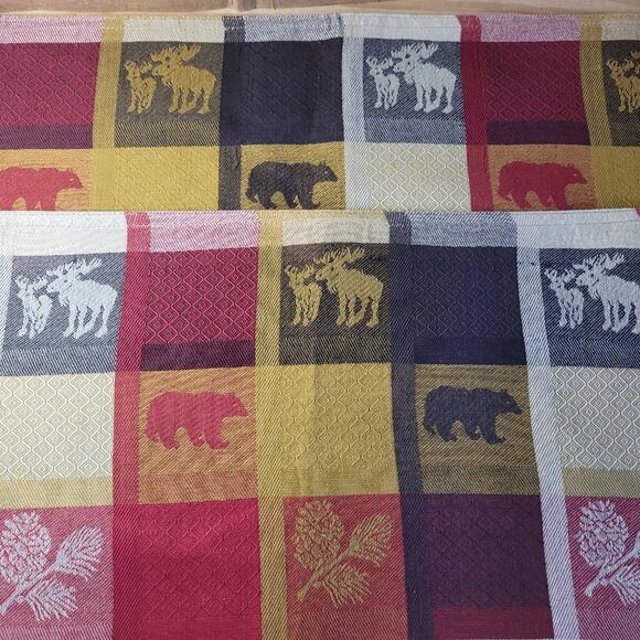 Moose, Bear, Canoe, & Pinecone Color Block Tablecloth and Placemats Cabin, Lodge - Picture 4 of 7
